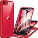 iPhone SE 2022 & 2020 Case, iPhone 8 Case [Built-in Glass Screen Protector] Military Grade Full Body 360 Shockproof Stylish Bumper Transparent Back Case Cover for iPhone SE 2020/ iPhone 8 (Red)