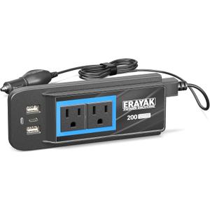ERAYAK 200W Car USB C Fast Charger, 12V to 110V Power Inverter, Cigarette Lighter Adapter to Wall Plug, with 110V AC Outlets 18W USB Ports, Car & Truck Accessories for Road Trips