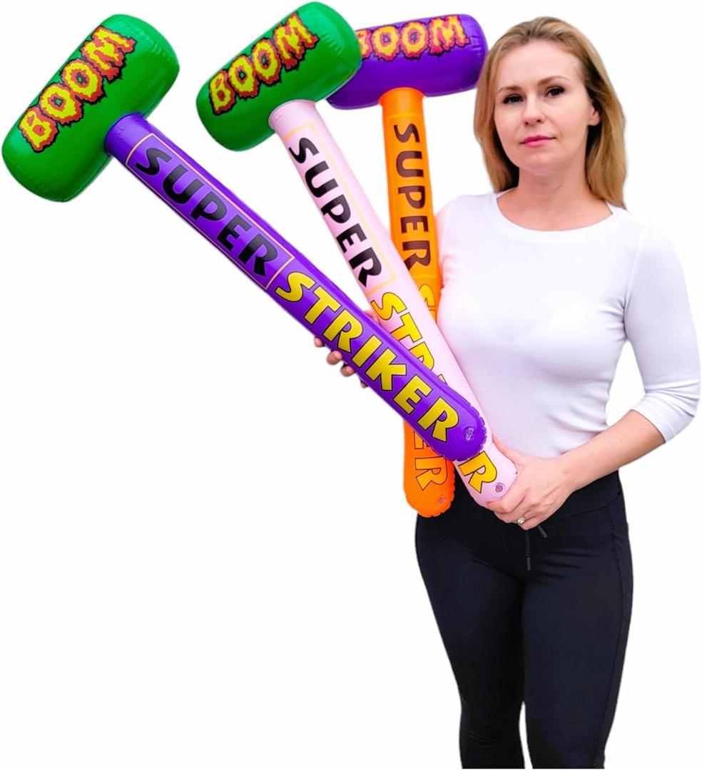 Colorful Super Striker Boom Mallet Inflate (About 33") Vinyl Inflatable Big Bopper Hammer for Play Fights for Kids and Adults (Super Striker, 3 Pack, ALLCOLORS)