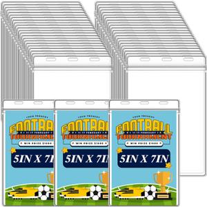 Patelai 100 Pcs 5 x 7 Inch Plastic Badge Holder Bulk Clear Vinyl ID Protector Sleeves Card Ticket Credential Badge Sleeves Vertical Waterproof Name Tag Holder for Sporting Events