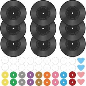 FACHPINT 9 PCS 12in vinyl records decor, blank vinyl records for indie hippie room decor, fake records for Music Party Studio Room Display Decor, blank records for wall aesthetic retro decor DIY