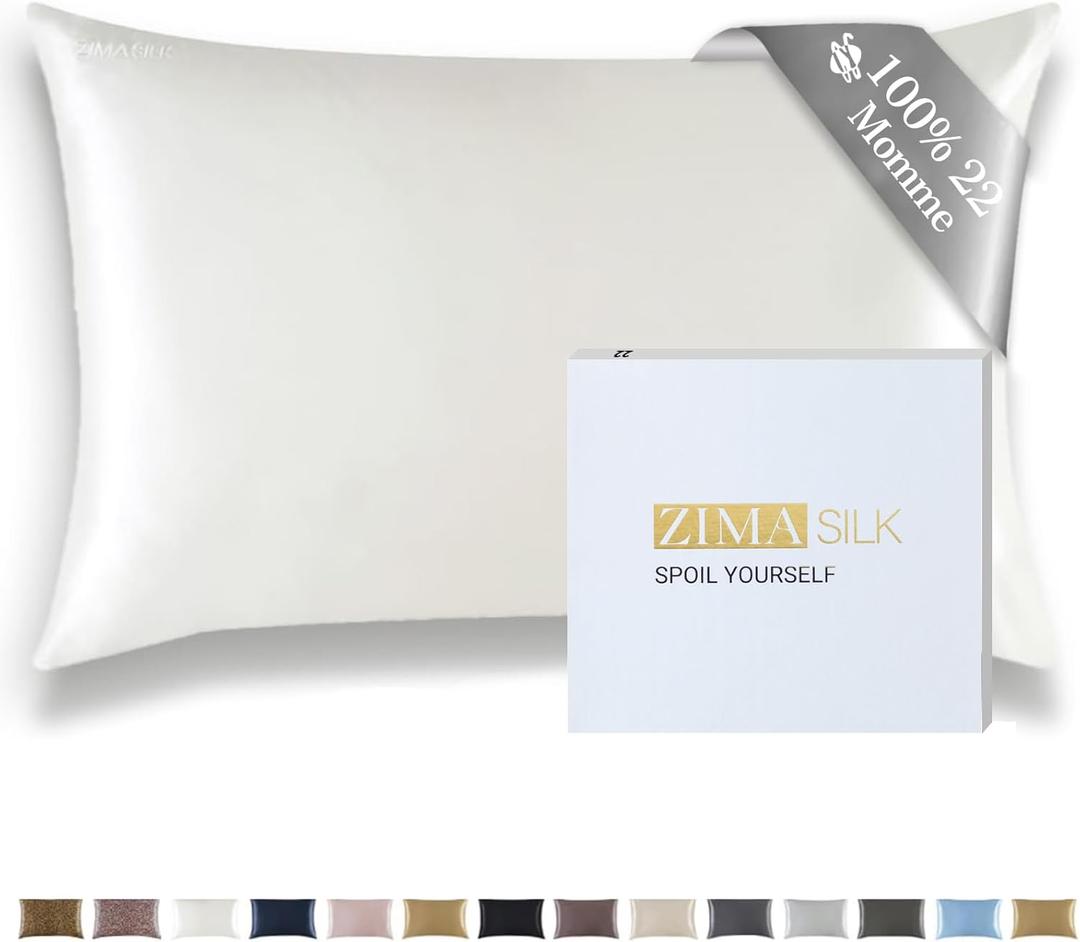 ZIMASILK 22 Momme Silk Pillowcase for Hair and Skin - 100% Pure Mulberry Silk with Hidden Zipper, Grade 6A Luxury Pillow Case for Women, Soft & Durable, Gift Box (Standard 20''x26''Ivory)