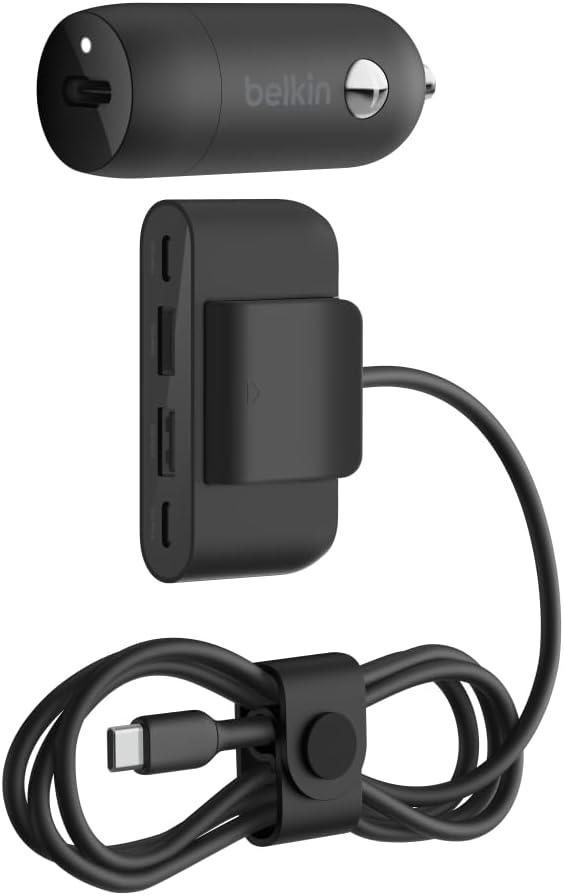 Belkin BoostCharge 30W Fast Car Charger, USB-C Power Delivery Port, 4-Port USB Power Extender, Universal Compatibility for iPhone 16, Galaxy S25, Note Series, Nintendo Switch 2 and More - Black
