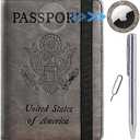 Airtag Passport Holder Cover Wallet Travel Essentials RFID Blocking Leather Card Case International Must Haves Travel Accessories for Women Men(119#Grey)