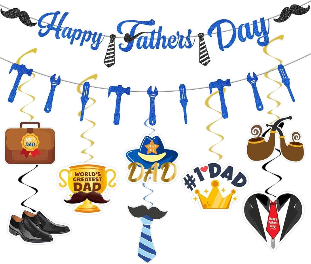 32 PCS Happy Fathers Day Banner Hanging Swirls Set - Happy Father's Day Party Decorations Supplies for Dad Birthday Party