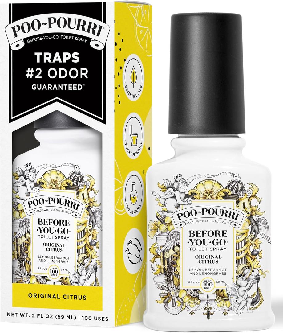 2 x Poo-Pourri Before-You-Go Toilet Spray, Original Citrus, 2 Fl Oz, Up to 100 Uses, Bathroom Odor Deodorizer with Essential Oils for Home or Work, Travel Essentials, TSA Approved Size, Lemon Bergamot