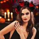 Woeoe Halloween FLower Headband Spider Day of The Dead Floral Hairband Bat Costume Party Headpiece for Women and Girls