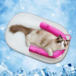 Cat Cooling Mat with Soft U-Shaped Pillow Breathable Calming Bed for Cats Kittens Small Dogs  Portable Washable Summer Cooling Cat Bed for Indoor Or Travel Use Hot Pink