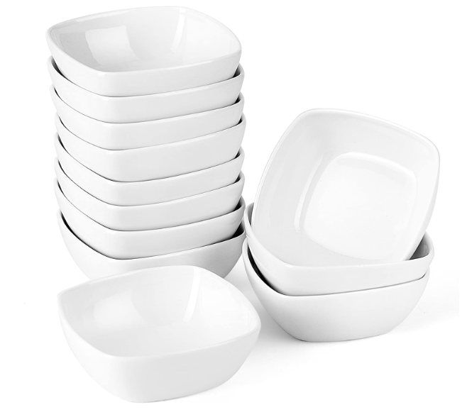 MALACASA 5 oz Porcelain Dip Bowls Set, 12 Pack Small Ramekins, Dipping Sauce Dishes, Stackable Tiny Ramekins for Pudding, Souffle, Brulee, Dessert, Snack, Charcuterie Boards accessories, Oven Safe