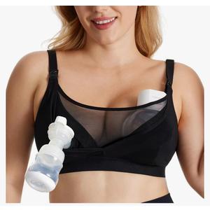 Momcozy Mesh Support Pumping Bra Hands Free Suitable for 36C-44G, Comfortable Plus Size Pumping and Nursing Bra in One L Plus