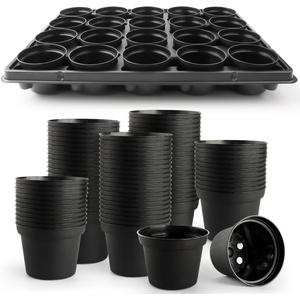 RooTrimmer 3 Inch Plastic Plant Pots 100 Pcs with 5 Pcs 20 Cell Seed Starter Trays, Thick Black Small Nursery Pots and Propagation Shuttle Trays for Seed Starting, Plant Propagation Starter Kit 5 Sets
