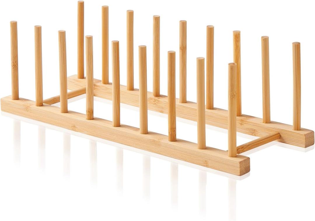 Bamboo Dish Dying Rack - Pot Lid Plate Organizer Holder for Cabinet - Cutting Board Organizer-Plate Rack for Dish, Pot Lid, Bowl, Cup, Cutting Board (Bamboo-set of 1)
