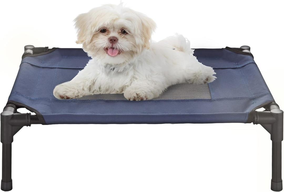 Elevated Dog Bed - 24.5x18.5-Inch Portable Pet Bed with Non-Slip Feet - Indoor/Outdoor Dog Cot or Puppy Bed for Pets up to 25lbs by PETMAKER (Blue)