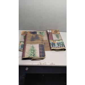 Pickmesh Set of 2 Kitchen Mats Cabin Bear Rugs Woodland Nursery Rug Decor Rustic Lodge Theme Area Rug with Bear and Cub Mountain Scene Cabin Rug for Home Bathroom (Multicolor,Woodland)