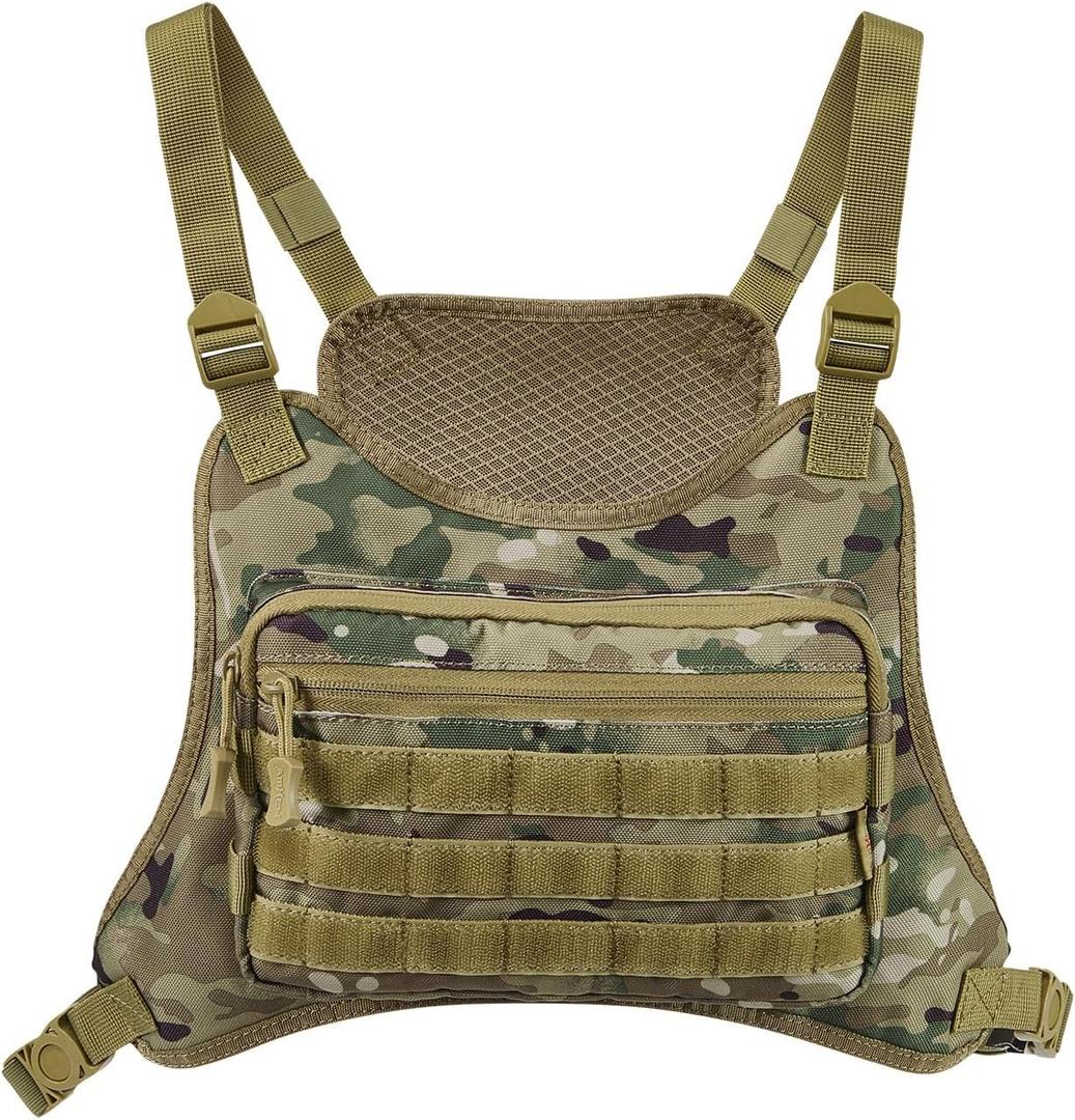 Outdoor Tactical Chest Bag for Men Sports Rig Vest with Pouch Phone Adjustable EDC Travel Pack (Camo)