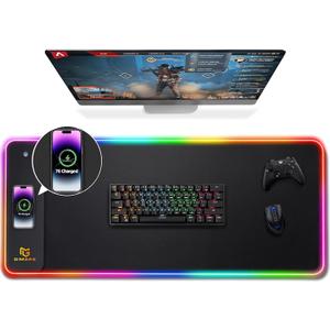 Gimars RGB Gaming Mouse Pad,15W Wireless Charging Mousepad with 10 Light Modes, Large Mousepad with Premium Smooth Surface, Non-Slip Mouse Mat for Gaming, Desk, PC,Office, 31.5x11.8x0.16inch