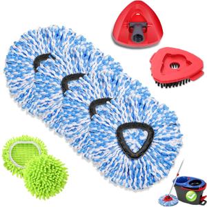 Microfiber Spin Mopping Refills Head for Ocedar RinseClean 2-Tank System,1 Gray Mop Scrub Brush + 1 Mops Base + 6 Pack Easy Cleaning Mop Heads Replacements