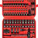 LLNDEI 1/4 & 3/8 Inch Drive Impact Socket Set, 186 Pieces Metric and Standard Full Sockets, CR-V Deep & Shallow Sockets Tool Set with Ratchet Wrench Handle, Spark Plug Socket, Bits for Mechanic (One Size)