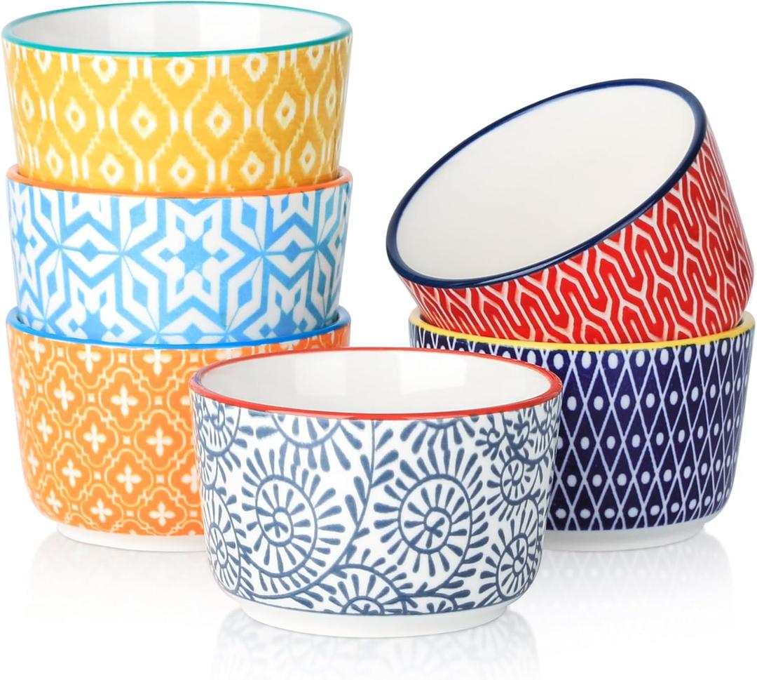 Selamica Ceramic Ramekins 4 Oz, Creme Brulee Ramekins Oven Safe, Souffle Custard Dishes/Cups for Baking, Mini Bowls for Pudding Ice Cream Dip, Set of 6, Assorted Colors