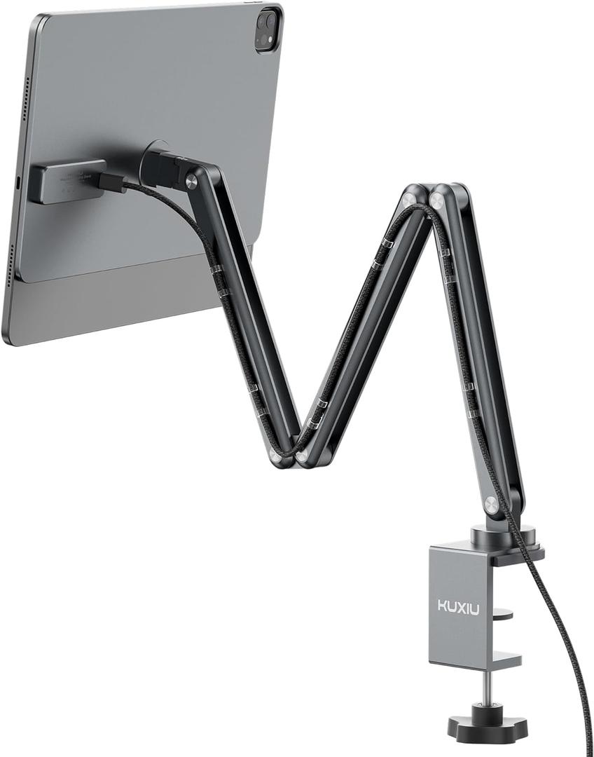 [Upgrade] Magnetic Wireless Charging Stand for iPad Pro 12.9, iPad Air 13 M2 Only, Aluminum Alloy Arm Mount with 2M Cable, Foldable Adjustable Tablet Holder for iPad Pro 12.9 3rd/4th/5th/6th