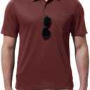 Rdruko Men's Polo Shirts Short Sleeve Quick Dry Outdoor Golf Sports Shirts with Pocket (L)