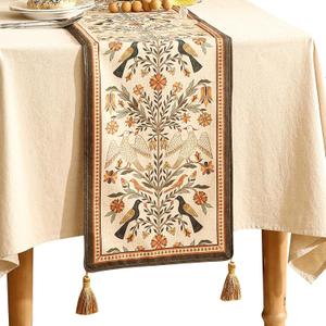 Floral Linen Long Table Runner 71 Inches Long,Luxury Vintage Rustic Italian Home Decor,Decorative Runner Table Cloth for Coffee & Dining Table and Living Room,12"x71" - Seville