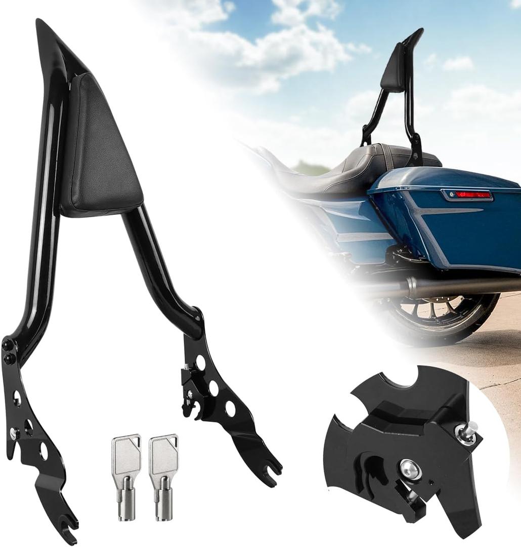 Detachable Rear Passenger Backrest Sissy Bar With Locked Rotary Latches Clips Compatible With For Touring Road King Street Glide Electra Glide Road Glide FLHR FLHX FLHT FLTR 2009-2024