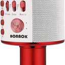BONAOK Wireless Bluetooth Karaoke Microphone,3-in-1 Portable Handheld Mic Speaker Machine Birthday Home Party for PC or All Smartphone(Q37 Red)