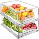Mano 2Pack Clear Fridge Drawers Pull Out Stackable Refrigerator Drawer Organizer Bins Pantry Storage Box Plastic Food Containers for Kitchen Bathroom Office Closet (2pack-Large)