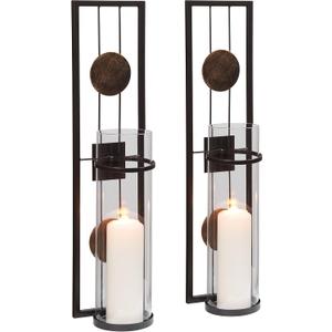 Danya B. QBA737 Modern Floating Decorative Metal Medallion Pillar Candle Sconces  Wall Mount  Easy to Hang - Set of 2