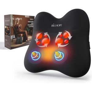 Back Massager with Heat, Cordless Back and Neck Massage for Pain Relief Deep Tissue, 4D Shiatsu and Percussion Massage Pillow, Lower Back Massager for Office,Gifts for Christmas Women Men, Black