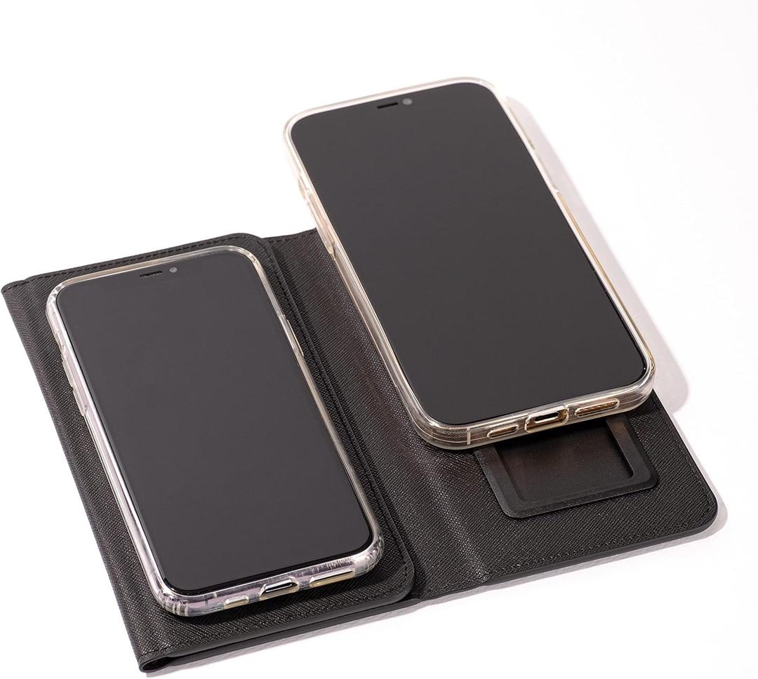 Duo Phone Case for 2 Phones | Multi Purpose Hiquality Leather Cell Phone Case, Cell Phone Wallet | Folding Variation | All Phone Types | iPhone, Galaxy, Motorola, etc | (Black)
