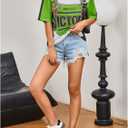 Women's Number Print Mesh Jersey Shirt Color Block V Neck Short Sleeve Football T-Shirt (XL)