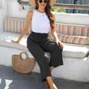 siliteelon Wide Leg Linen Pants for Women Summer Capri Palazzo Flowy Pants Casual Loose High Waist Trousers with Pockets (Black, L)