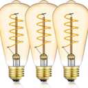 SHUWDKAR 12V LED Edison Bulbs 40W Equivalent, Low Voltage 4W Vintage Style Spiral LED Filament Bulb, E26 Medium Base, Warm White 2700K, 12volt Light Bulb Amber Glass for RV, 3 Pack