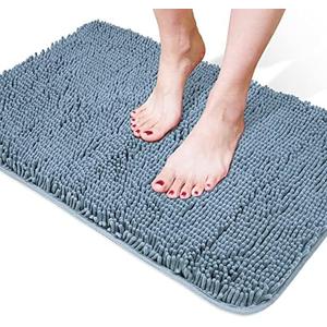 Yeaban Chenille Bathroom Rugs Non-Slip Thick Plush Bath Mat - Absorbent Washable Bath Rugs for Bathroom Shower Sink Carpet (Blue, 20" x 32")