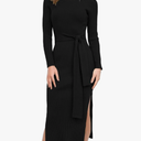 ANRABESS Womens Long Sleeve Sweater Dress Crew Neck Slim Fit Slit Tie Waist 2025 Ribbed Knit Bodycon Midi Dress Fall Outfits S