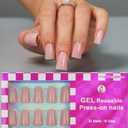 Anyos 16 Sizes Short Duck Press on Nails,Soft Gel Fake Nails Glossy 32pcs with Nail Glue (Nude)