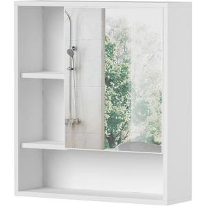 ChooChoo Bathroom Wall Mirror Cabinet, Medicine Cabinet with Single Door and Adjustable Shelf, Over The Toilet Space Saver Storage Cabinet, White (6.3"D x 21.6"W x 24.0"H)