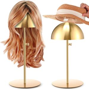 Sintuff 2 Pcs Hat Display Stand 7.9-15.7 Inch Adjustable Gold Hat Holder Sturdy Wigs Head Stand Anti Rust Non Slip Stable Stainless Steel Metal Hat Rack for Hat Storage Wig Styling Practice