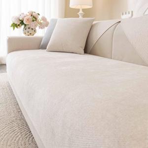 Aucrovee Soft Plush Couch Cover Washable, Non Slip Pluffy Sectional Sofa Covers for 3 Cushion Couch Sofa L Sharped Sofa Slipcover, Furniture Protector for Pets (1 PCS 36"x94" White)