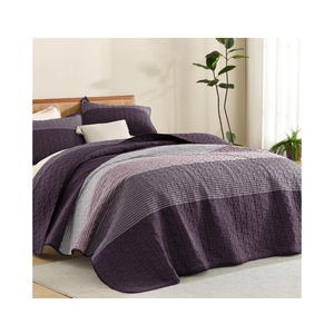 Litanika California King Quilt Set Purple and Grey - Cal King Oversized Stripe Comforter Bedspreads & Coverlets - Soft Lightweight Quilted Bedding Set for All Season(1 Quilt, 2 Pillowcases)