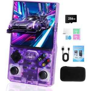 GWALSNTH V40 MAX Mini Retro Handheld Game Console, 40000 Games 256G TF Card, Built-in 49+ Emulators, 4.0 Inch 4K HD IPS Screen, 4000mAh Battery, Portable Pocket Video Console (Transparent Purple)