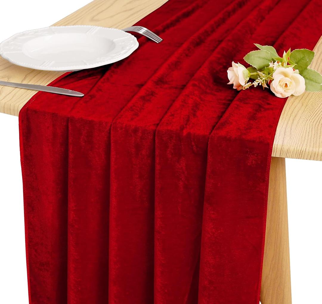 Velvet Table Runner 20 x 120 Inches 10ft Luxurious Thick Soft Velvet Valentine's Day Christmas Thanksgiving Wedding Reception Table Runner for Party Reception Decorations(Red, 1 Pack)