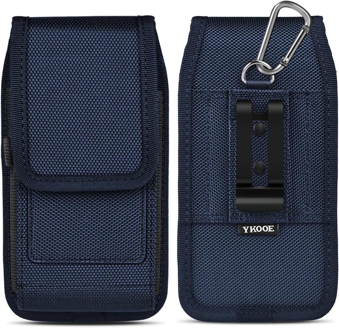 ykooe Cell Phone Holster Compatible with iPhone 16/15/14/13/12 Pro Max & Plus,17 Air Models - Belt Clip and Card Holder, Blue, XL