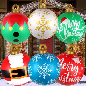 6 Pcs 24 Inch Inflatable Ornaments Balls Outdoor, Giant Inflatable Ornaments, Reusable Blow Up Christmas Ornaments, PVC Inflatable Christmas Balls Decorations for Yard | Tree | Lawn | Pool (Santa Elves)