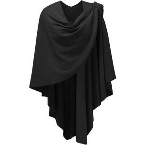 PULI Womens Large Cross Front Poncho Sweater Wrap Topper Knitted Elegant Shawls Cape for Fall Winter (1-black)