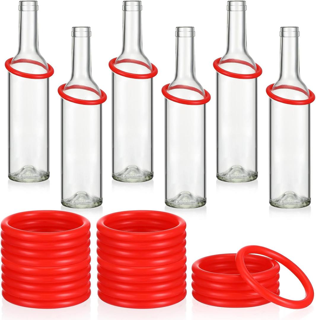 Shappy 31 Pcs Ring Toss Game Set Include 25 Rings and 6 Glass Bottles Fun Target Carnival Games for Outside Activity Carnival Party Favor (Red)