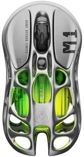 GravaStar Wireless Gaming Mice Mercury M1 Pro, Lightweight Magnesium Alloy Gaming Mouse, 26,000 DPI, PAW3395DM Sensor, Tri Mode Connection, Support 4K, Up to 200 Hours Battery Life