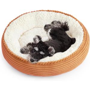 Love's cabin Round Donut Cat and Dog Cushion Bed, 25in Pet Bed for Small or Medium Dogs, Anti-Slip & Water-Resistant Bottom, Soft Durable Fabric Pet Beds, Washable Calming Cat Bed Orange Stripe (25.0"L x 25.0"W x 7.0"Th)